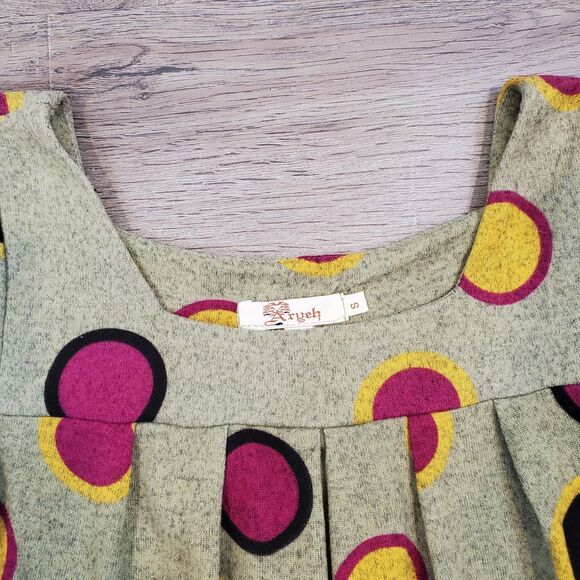 Aryeh Longsleeve Tunic Top Tie Back S Polka Dot Artsy Art to Wear Boho Retro - Picture 3 of 11